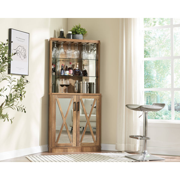 Gracie Oaks Corner Bar with Mirrored Panels & Reviews Wayfair